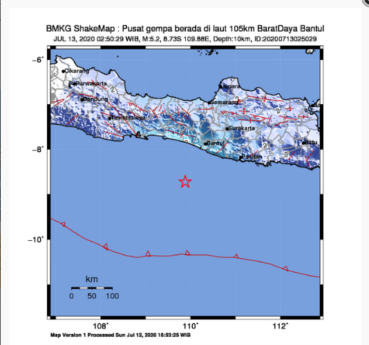 Gempa Yogyakarta, Senin (13/7) dinihari.