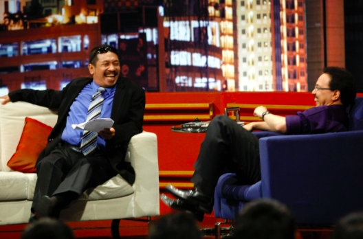 Komedian Polo Srimulat (kiri) di acara Kick Andy.