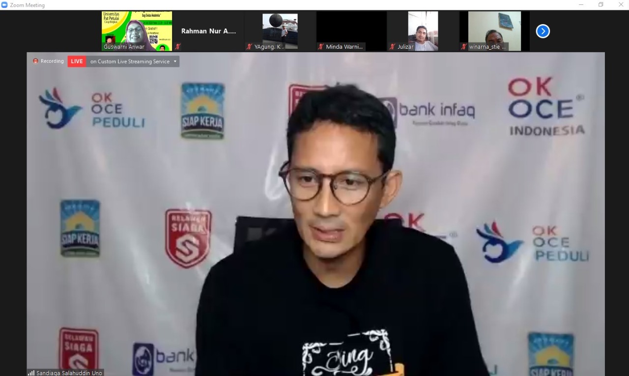 Sandiaga Uno dalam Webinar dengN Universitas Pat Petulai