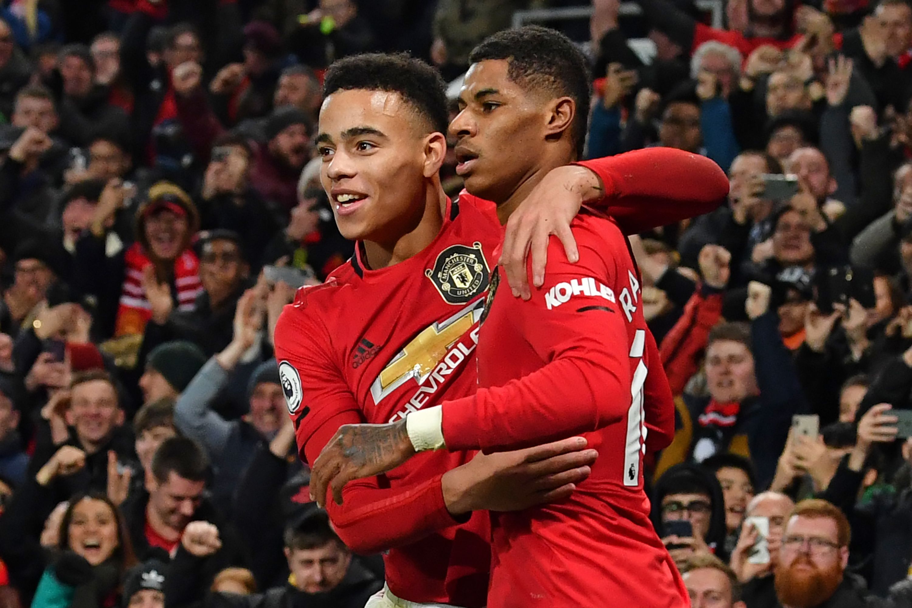 Duet penyerang Manchester United Mason Greenwood (kiri) dan Marcus Rashford.