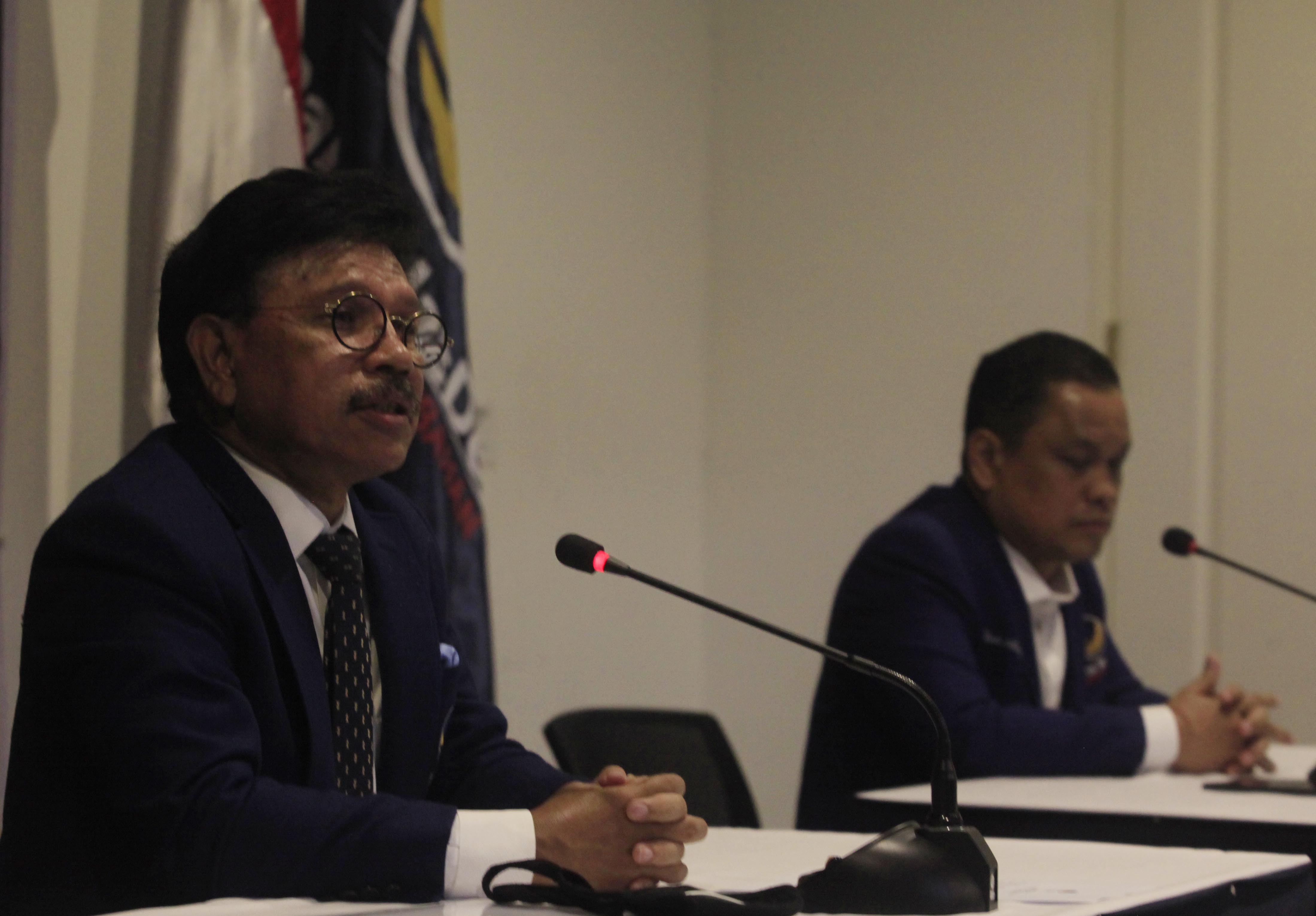 Sekjen Partai NasDem Johnny G Plate dalam rapat pleno Partai NasDem