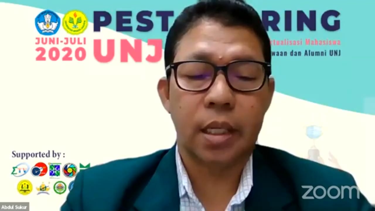 Wakil Rektor UNJ Abdul Sukur saat membuka kompetisi Pesta daring UNJ secara virtual