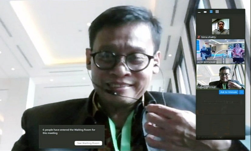 Kepala BPPSDMP Kementan Dei Nursyamsi saat video conference Mentan Sapa Petani dan Penyuluh Pertanian. 