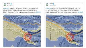 Lokasi gempa berkekuatan  di PNG