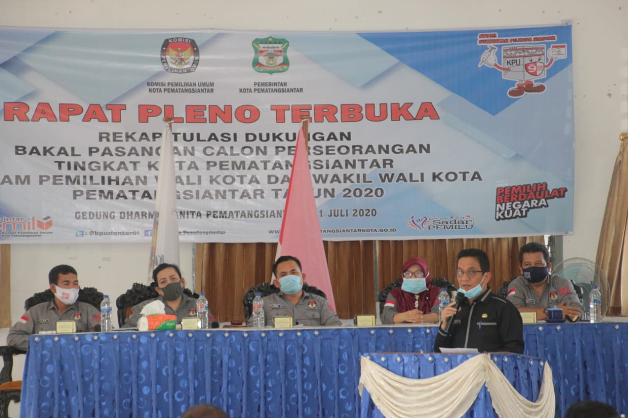 Rapat Pleno Terbuka KPU Pematangsiantar, Selasa (21/7/2020)