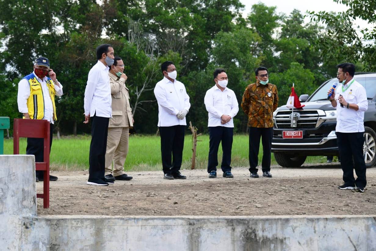Mentan SYL memberi penjelasan tentang areal food estate kepada Presiden Joko Widodo.