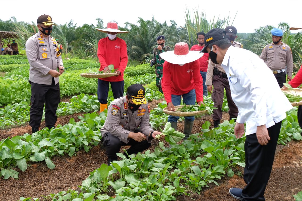Kabaharkam Mabes Polri Komjen Agus Andrianto (jongkok) mengunjungi Kampung Tangguh Nusantara, di Bagan Sinembah, Balai Jaya, Rokan Hilir.