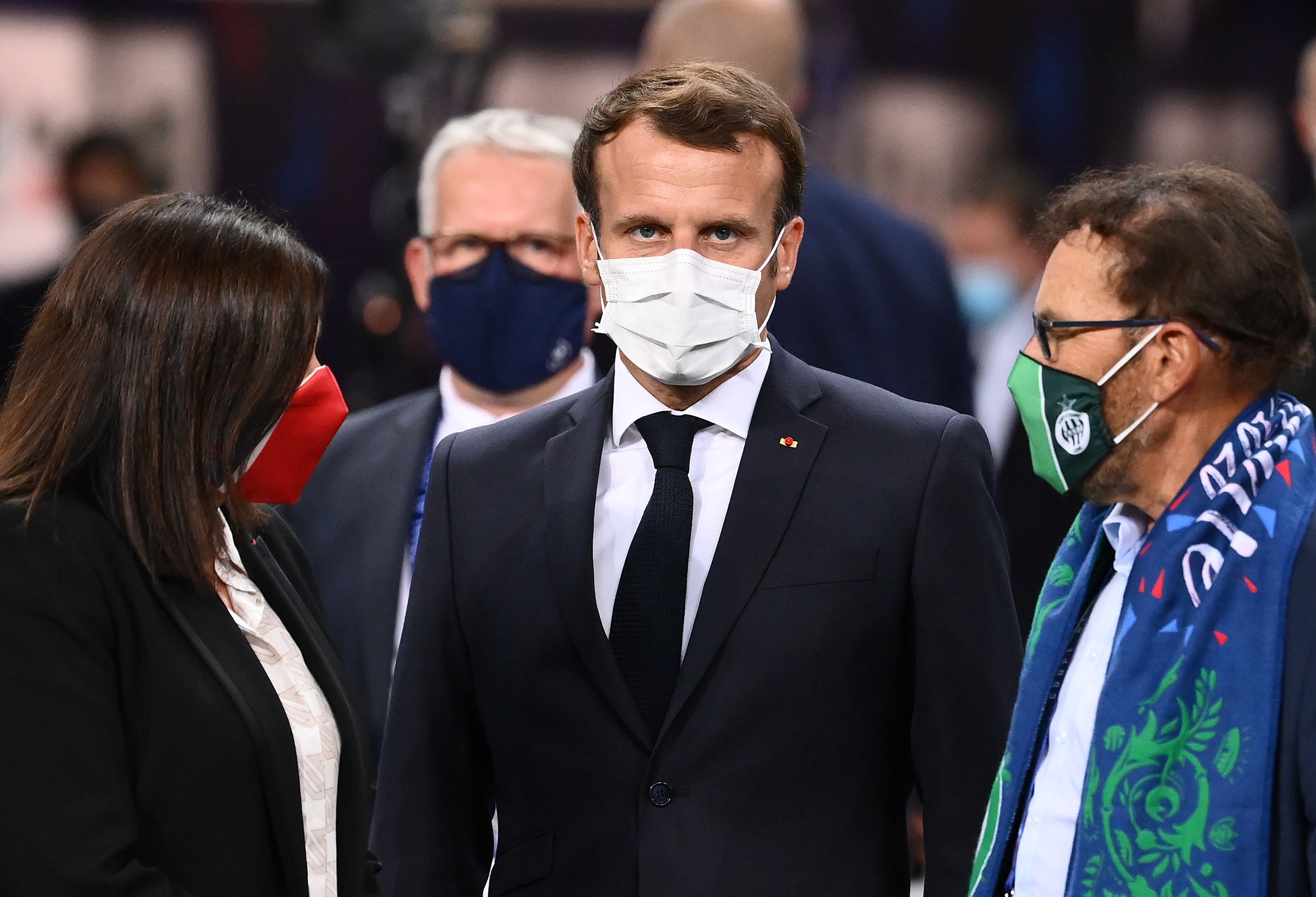 Presiden Prancis Emmanuel Macron saat menghadiri laga final Piala Prancis.