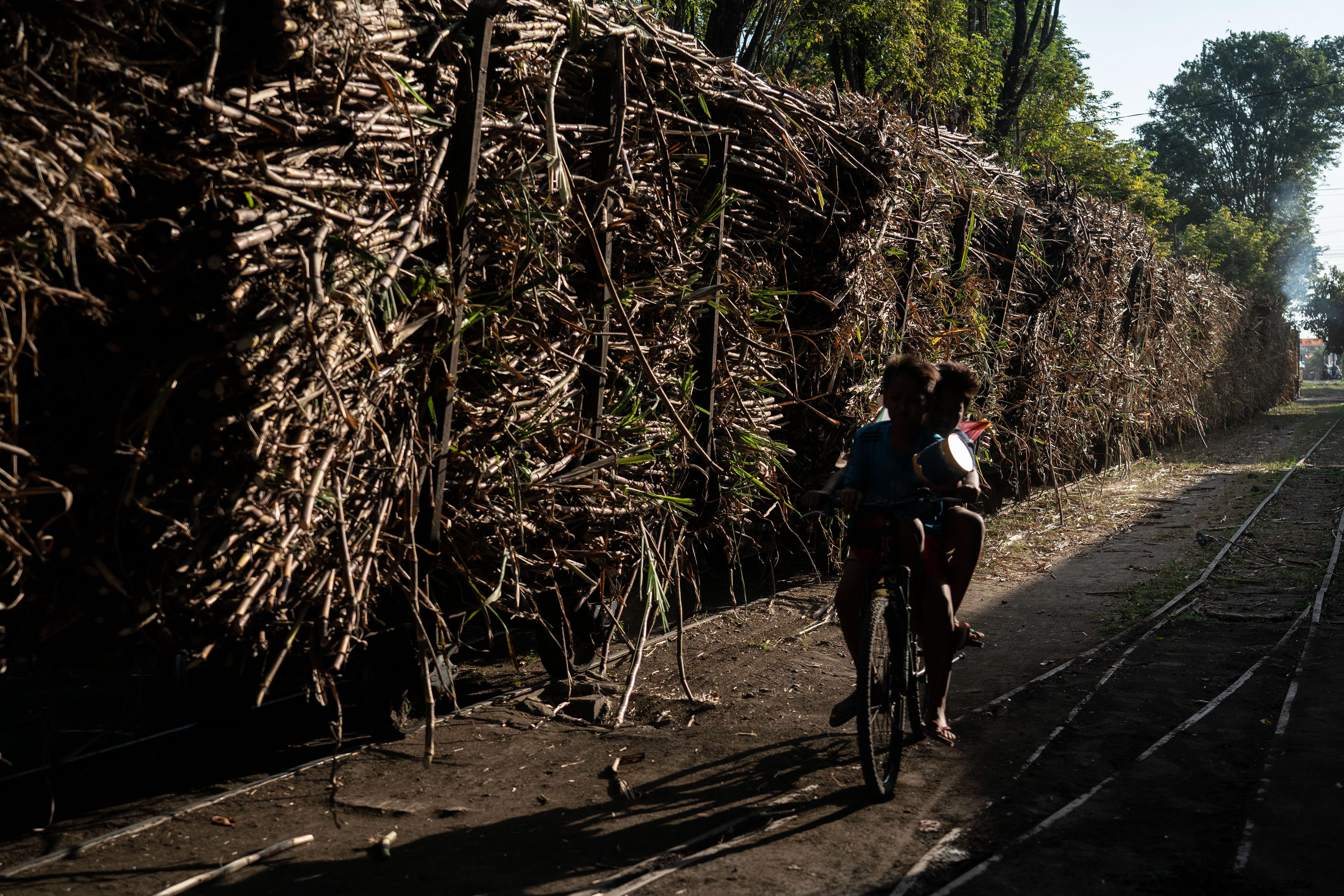 Kereta lori mengangkut tebu di kawasan Madukismo, Bantul, DI Yogyakarta, Selasa (30/6).