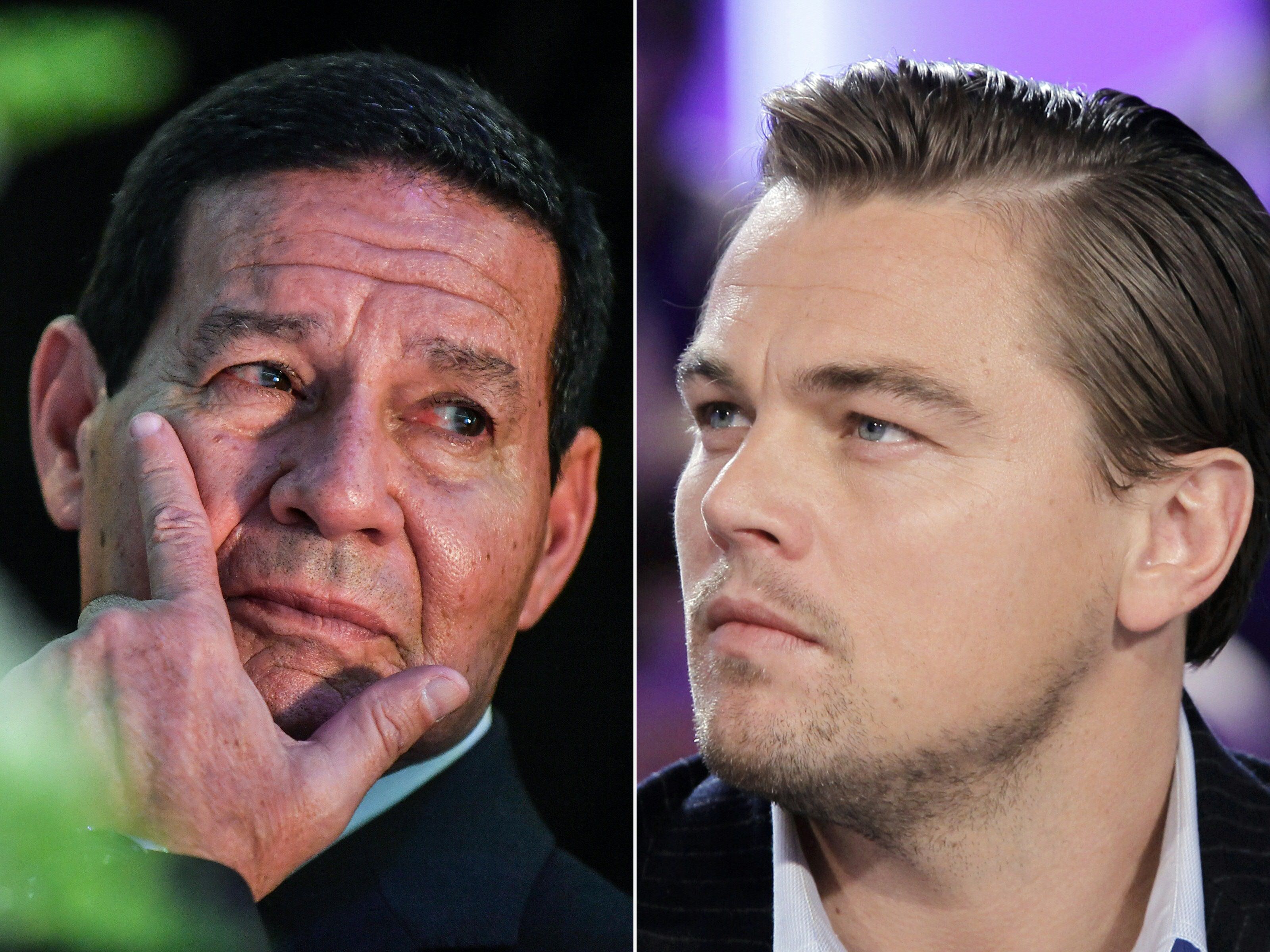 Gambar kombinasi Wakil Presiden Brasil Hamilton Mourao (kiri) dan Leonardo DiCaprio