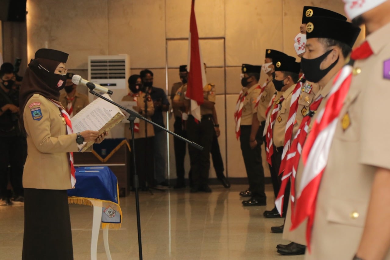 Kakwarda Babel Melati Erzaldi mengukuhkan Majelis Pembimbing Satuan Karya (Saka) dan Pengurus Pimpinan Saka Tingkat Daerah Kwarda Babel.