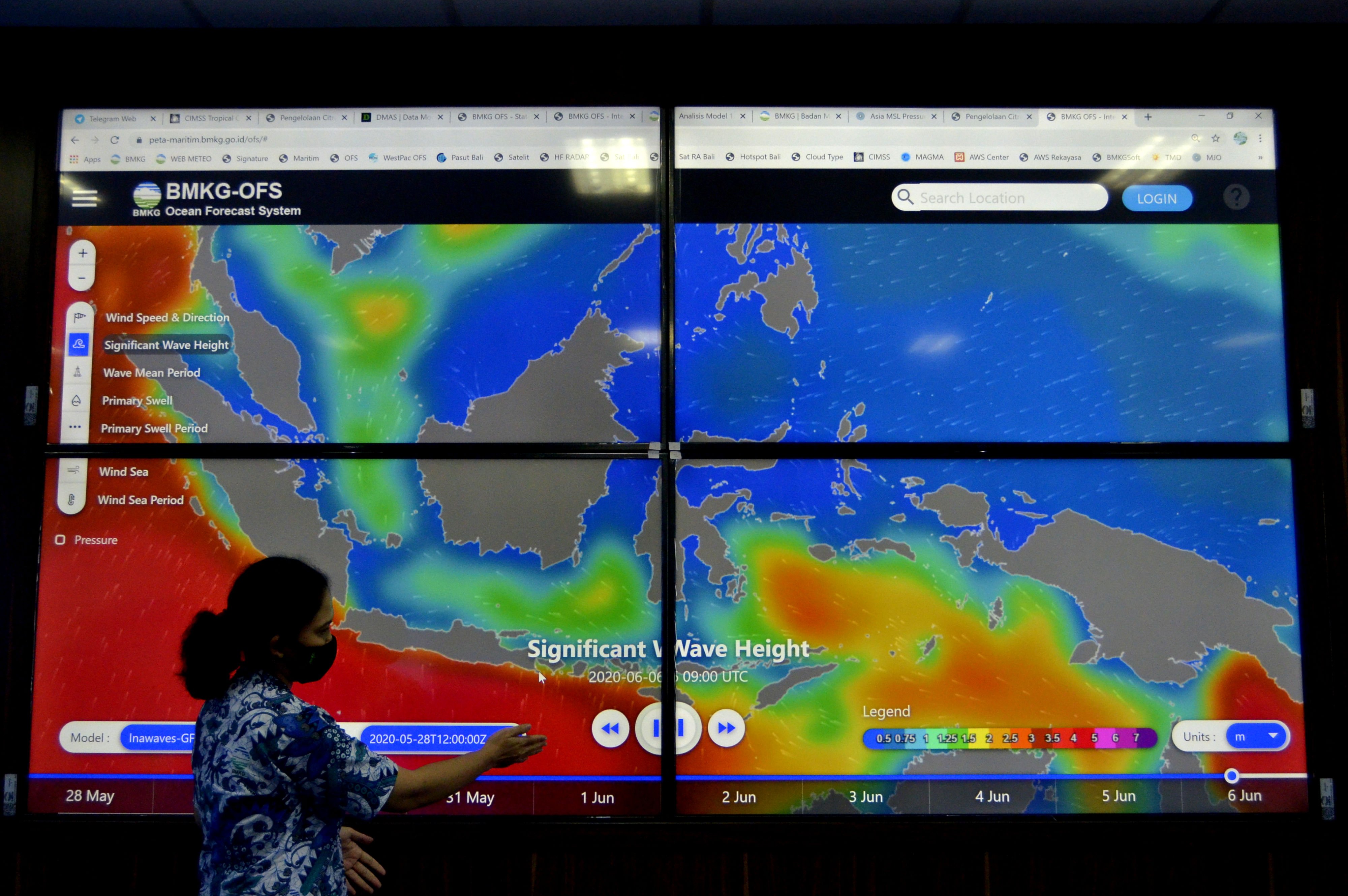 Ilustrasi: pegawai menunjukan informasi prakiraan cuaca