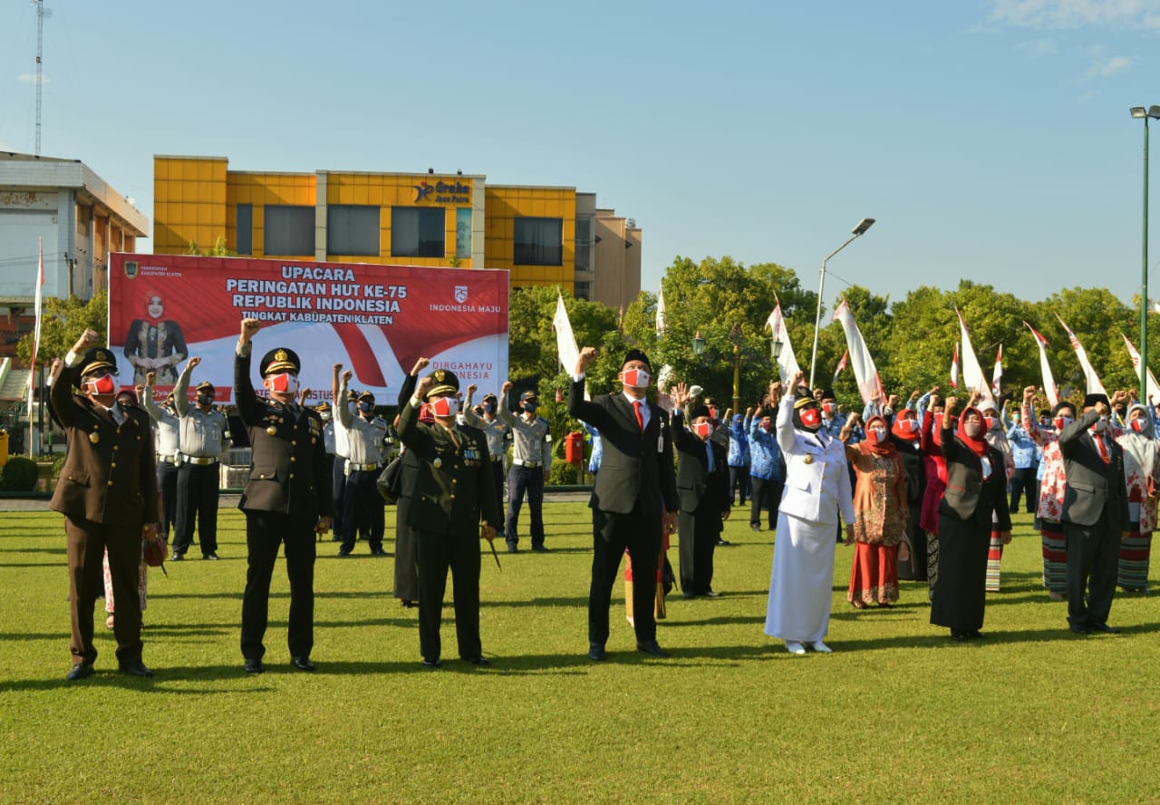 Upacara HUT Kemerdekaan RI ke 75 di Kabupaten Klaten , Jateng.