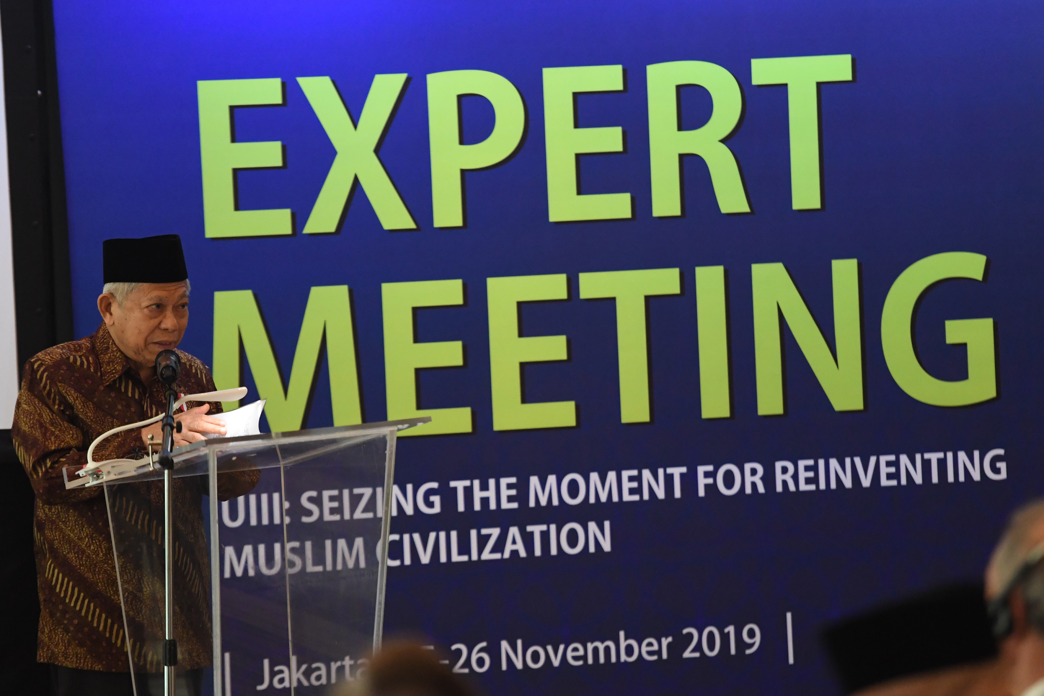 Wakil Presiden Ma'ruf Amin saat berpidato di Expert Meeting UIII, November 2019 silam
