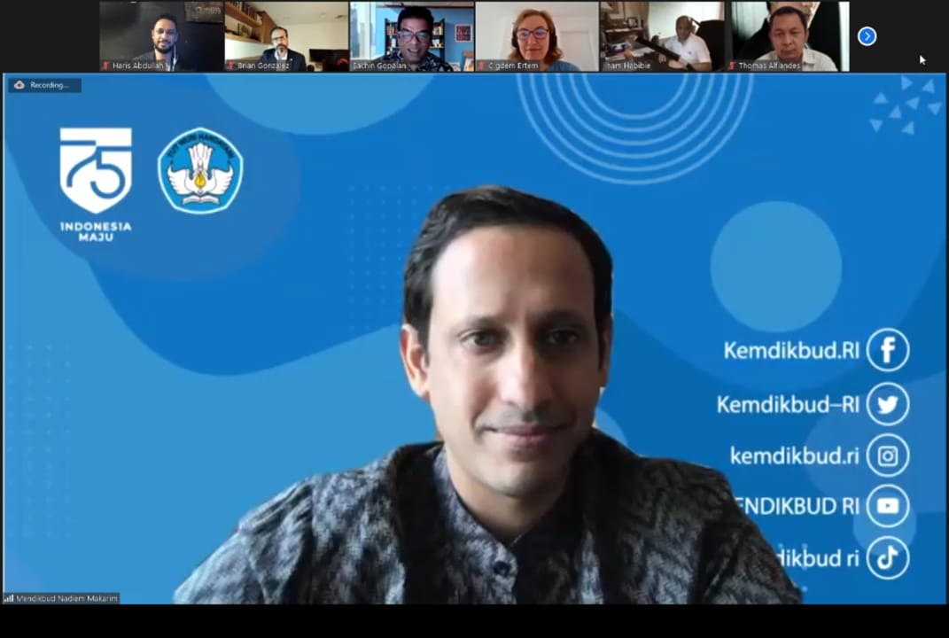Mendikbud Nadiem Makarim saat webinar program Intel AI  for Youth kerja sama Kemendikbud dengan  Orbit Future Academy, Rabu (12/8/2020)