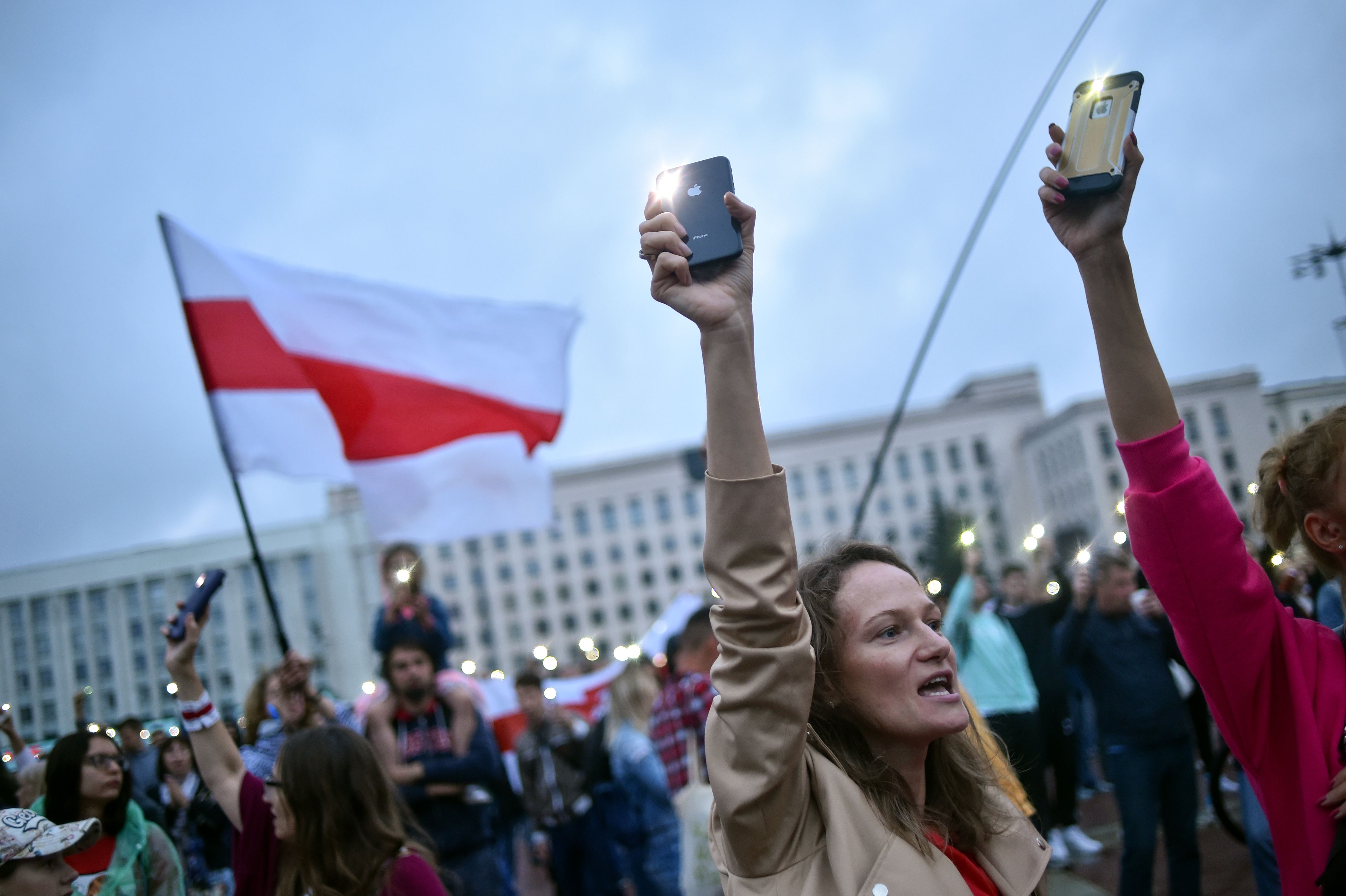Aksi para demonstran di Minsk, Belarus.