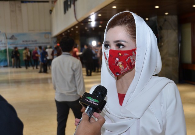 Wakil Ketua BURT DPR RI Novita Wijayanti seusai menghadiri Sidang Tahunan MPR di Gedung Nusantara, Senayan, Jakarta, Jumat (14/8/2020).