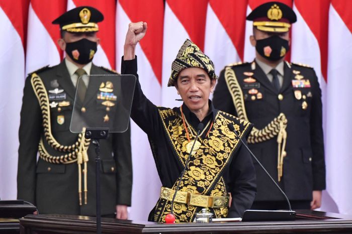Presiden Joko Widodo saat berpidato pada Sidang Tahunan MPR dan Sidang Bersama DPR dan DPD 2020  