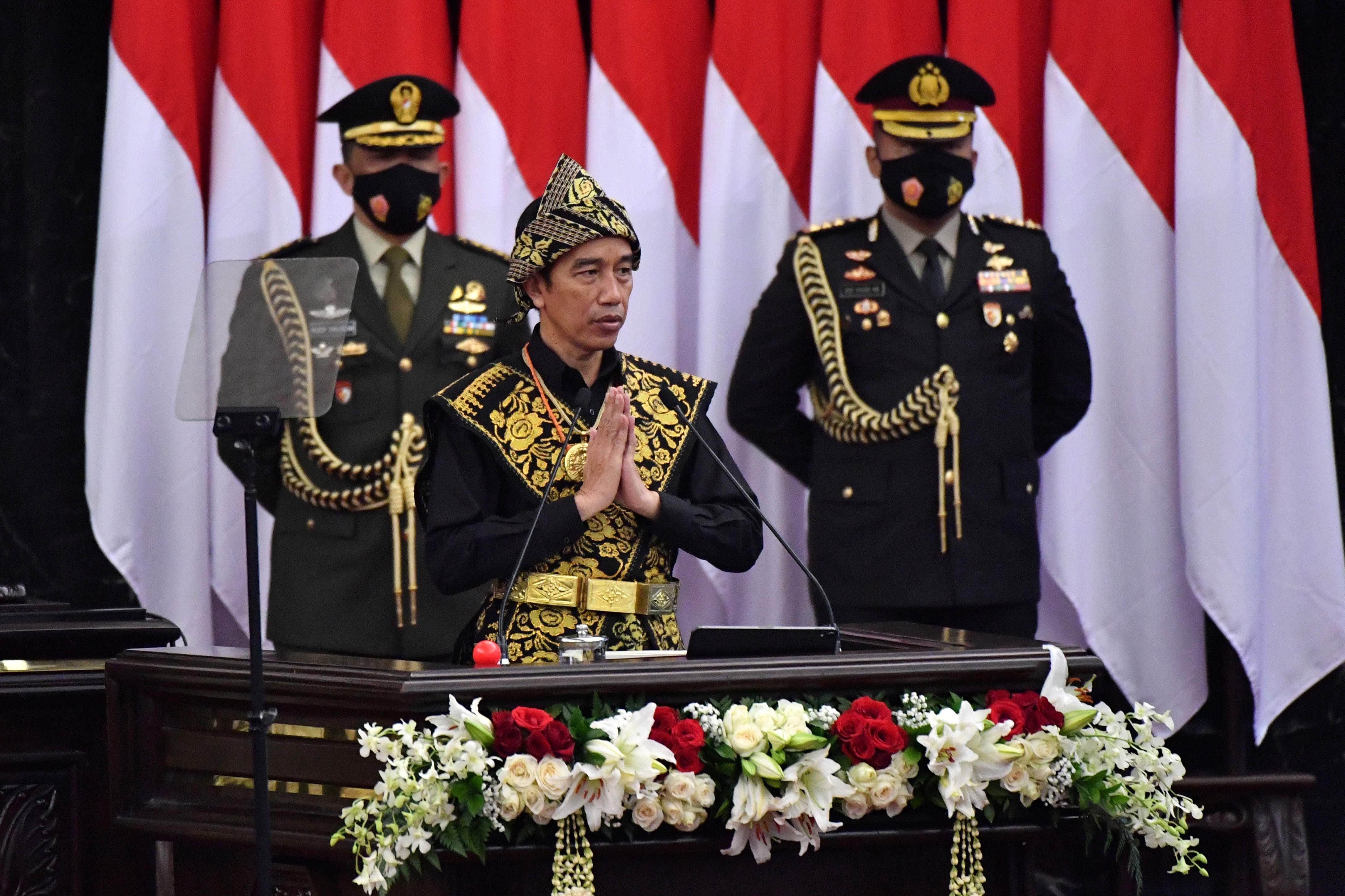 Presiden Joko Widodo saat berpidato di Sidang Tahunan MPR