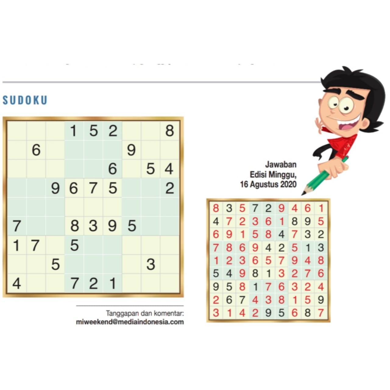 Sudoku Edisi 23 Agusrus 2020