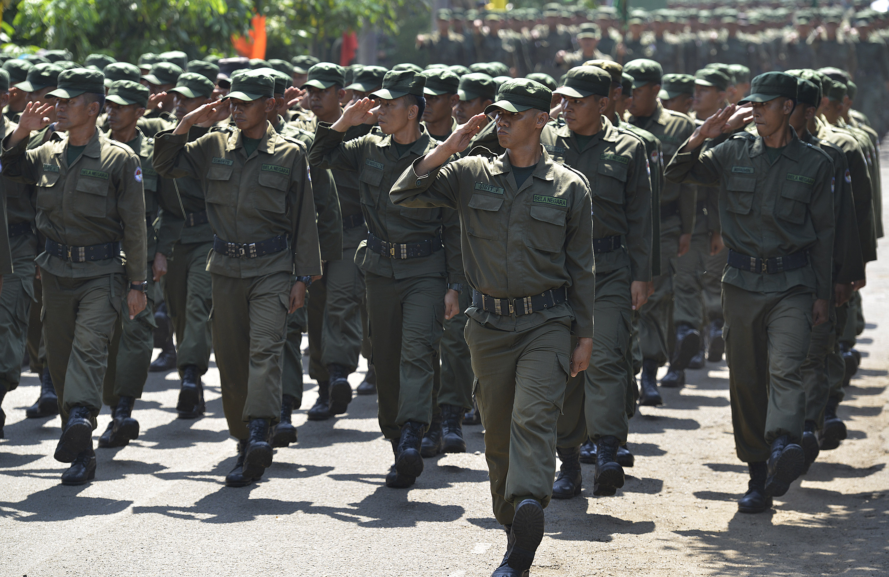 Pasukan peserta Pendidikan dan Pelatihan Bela Negara Pegawai Negeri Sipil (PNS) Kemhan 2013.