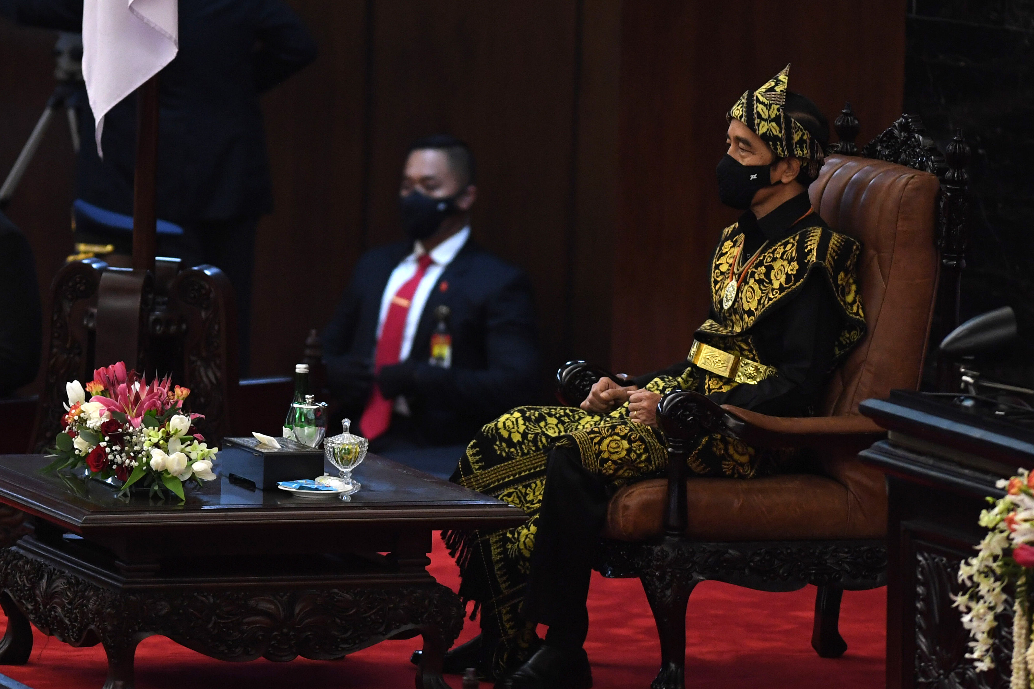 Presiden Joko Widodo tiba di lokasi sidang tahunan MPR dan Sidang Bersama DPR-DPD di Komplek Parlemen, Senayan, Jakarta.