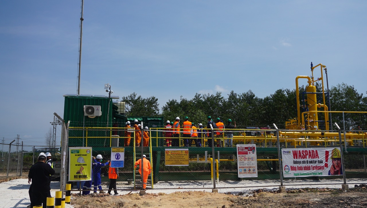 Pengaliran gas dari PT Pertamina Gas ke BOB PT BSP Pertamina Hulu di Onshore Receiving Facility, Power Plant Pusako, Kecamatan Pusako, Siak.