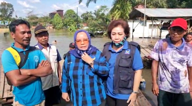 Pengurus Partai NasDem Kalteng meninjau lokasi banjir di Desa Samba Kecamatan Katingan Tengah Kabupaten Katingan, Kalteng, Selasa (15/9)