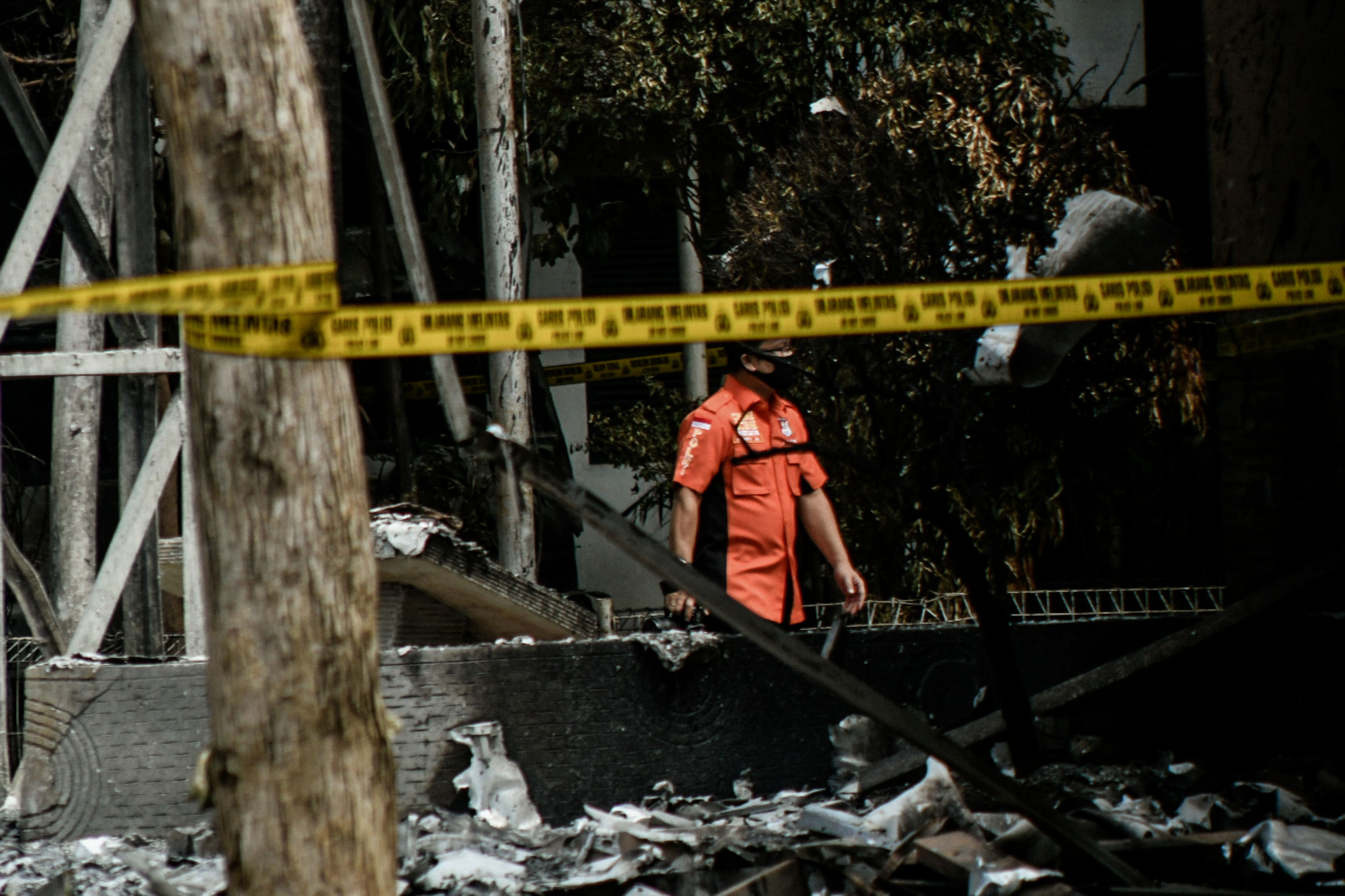 Tempat kejadian perkara (TKP) kebakaran gedung utama Kejaksaan Agung di Jakarta