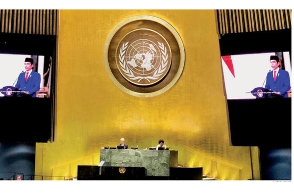 Pidato Presiden Joko Widodo di Sidang Umum PBB secara virtual di Markas PBB, New York, Amerika Serikat, kemarin.