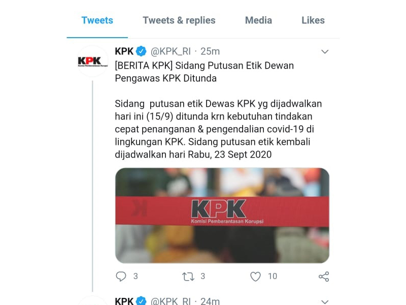 Penundaan sidang etik Dewas KPK