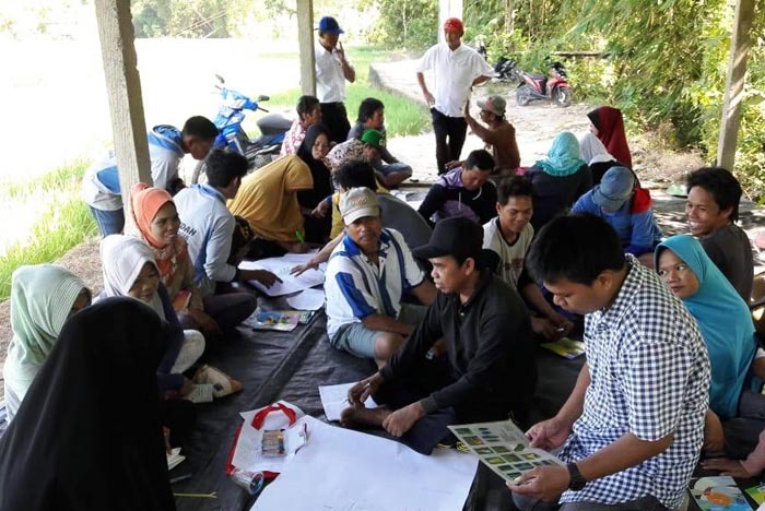 Kegiatan Sekolah Lapang IPDMIP berlangsung sebelum pandemi Covid-19, sementara kegiatan saat ini mematuhi Protokol Kesehatan.