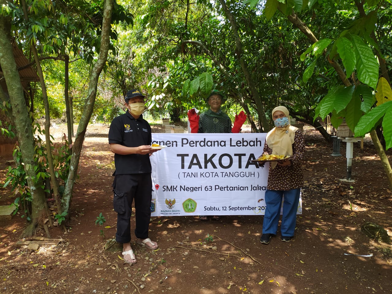 SMK Negeri 63 Pertanian Jakarta memanen madu berkat program Takota (Tani Kota Tangguh).