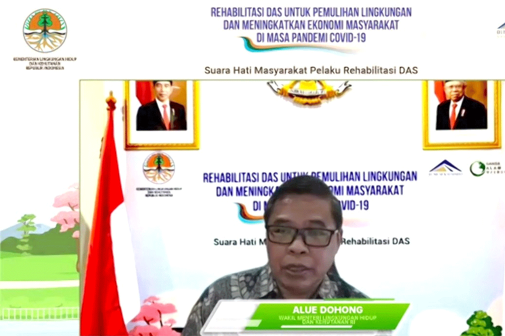 Wamen LHK Alue Dohong saat memimpin webinar terkait rehabilitasi DAS.