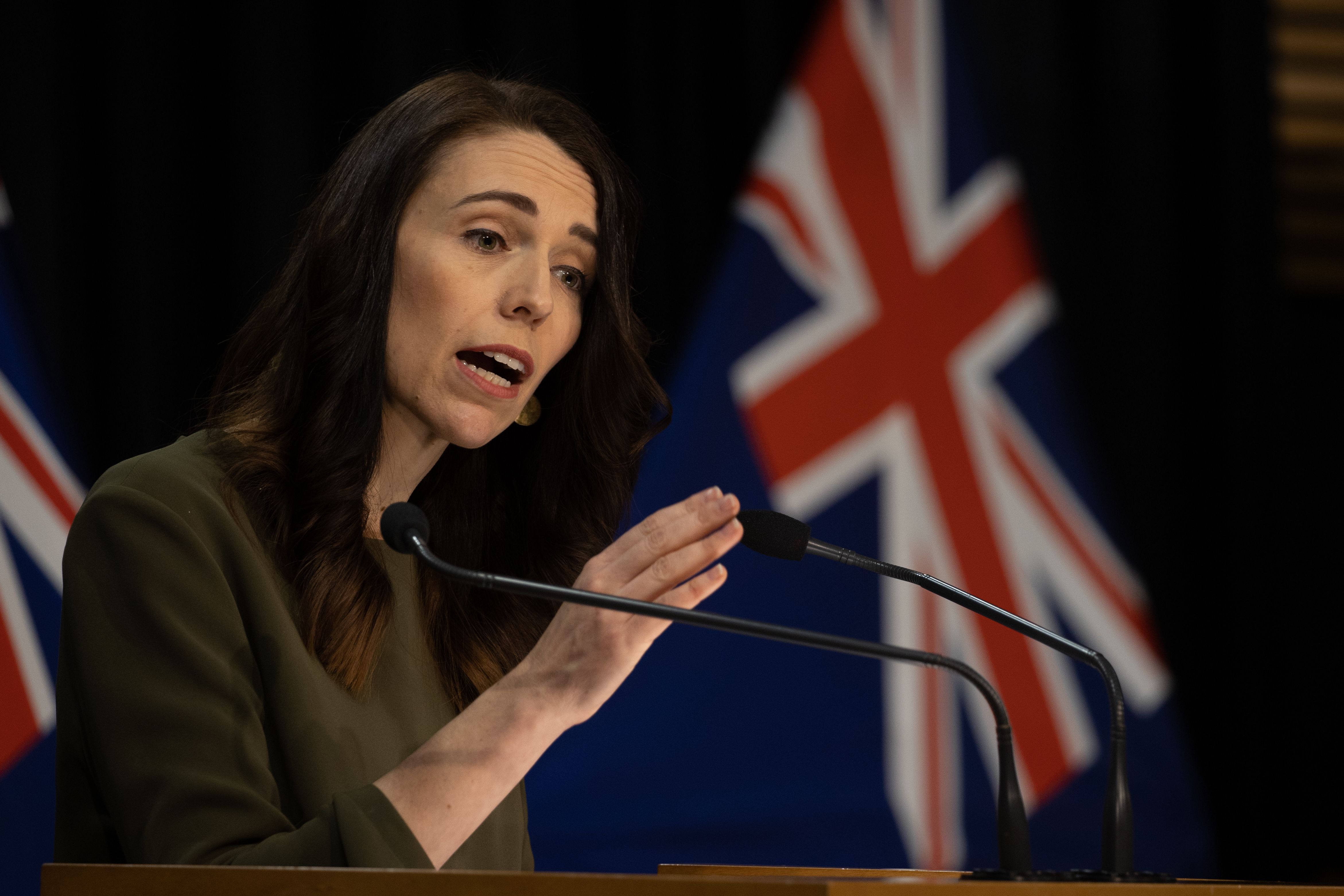 Perdana Menteri Selandia Baru Jacinda Ardern saat memberikan keterangan pers. 