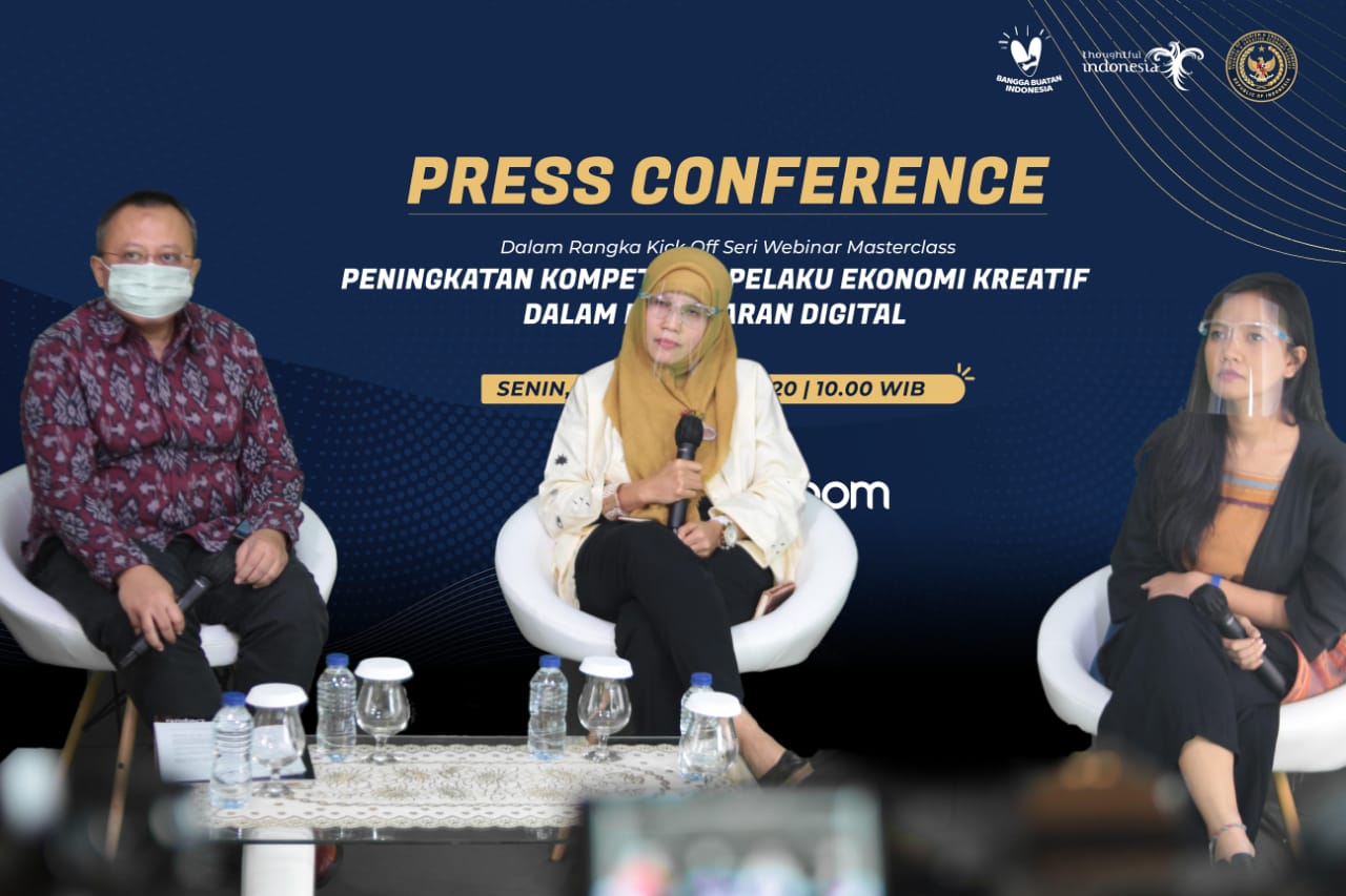 Konferensi pers Kick Off Seri Webinar Masterclass 'Peningkatan Kompetensi Pelaku Ekonomi Kreatif dalam Pemasaran Digital' di Jakarta. 