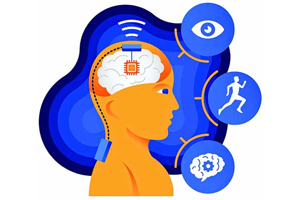 Ilustrasi/penanaman cip komputer pada otak manusia.