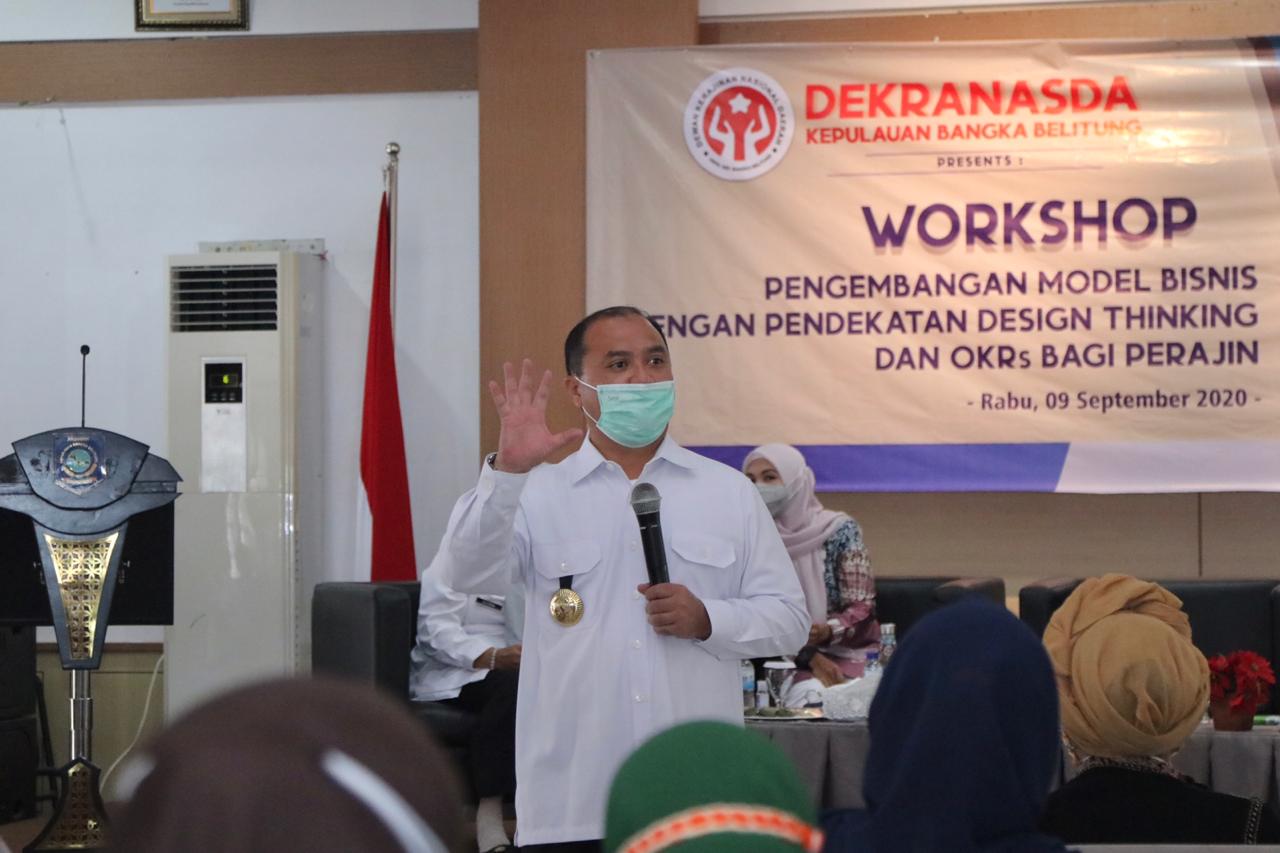 Gubernur Kepulauan Bangka Belitung (Babel) memberikan pemaparan di workshop yang diikuti para pelaku UMKM. 