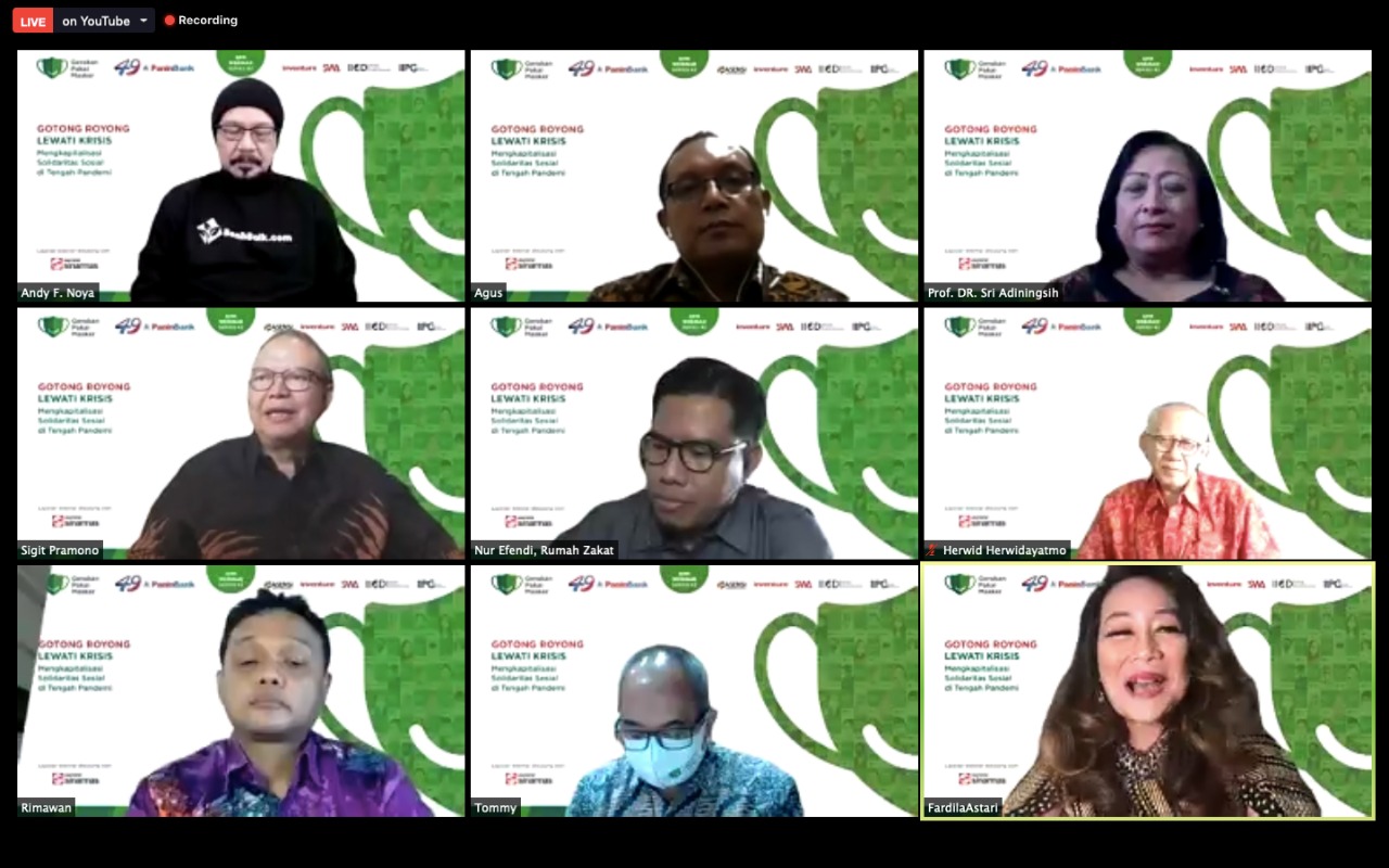Para pembicara dalam webinar bertajuk  'Gotong  Royong  lewati  krisis. Mengkapitalisasi Solidaritas Sosial di Tengah Pandemi'.