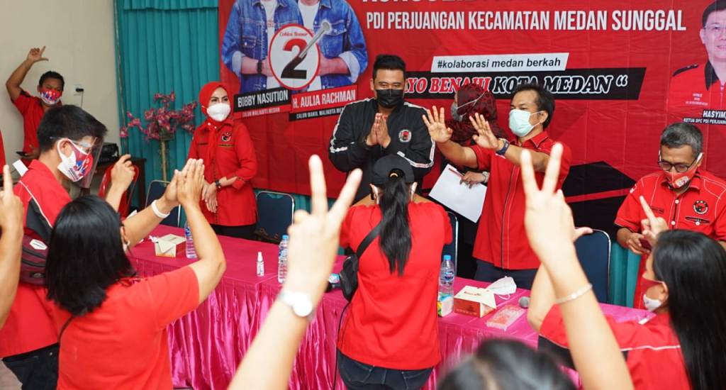 Calon Wali Kota Medan Muhammad Bobby Afif Nasution di acara Konsolidasi Kader PDI-P Kecamatan Medan Sunggal, Minggu (25/10).