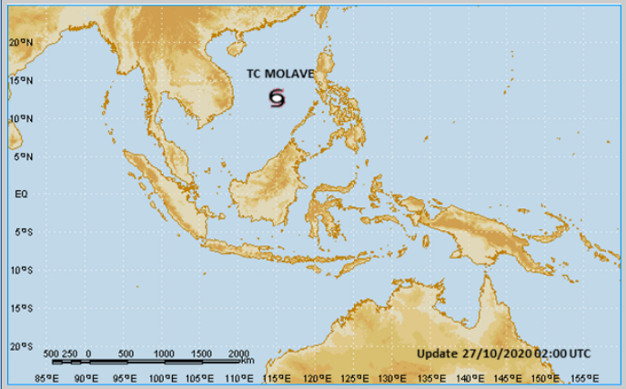 Topan Molave dengan kecepatan angin 125 km per jam dan hembusan hingga 150 km per jam ini menyebabkan banjir besar di Filipina.