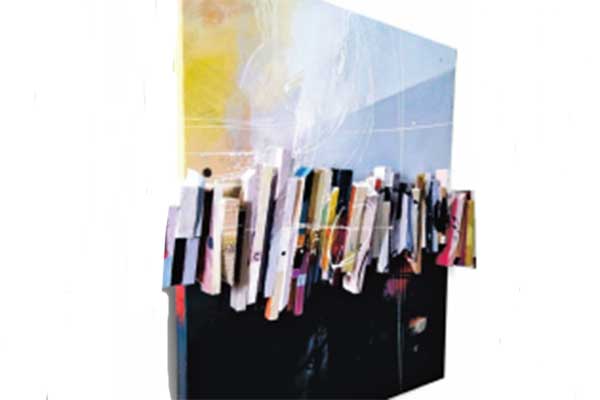 Edo Abdullah, Jakarta ComplexCity, 2020, akrilik dan kolase kayu pada kanvas.