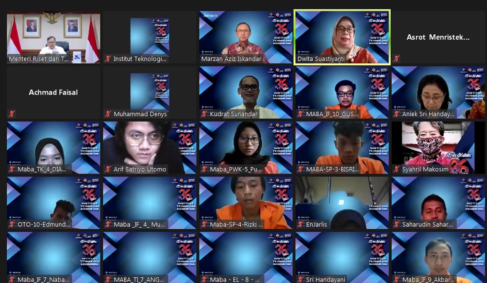Kuliah umum Menristek Bambang Permadi Soemantri Brodjonegoro dalam rangka Dies Natalis ITI ke-36 dilakukan secara daring, Kamis (1/10). 
