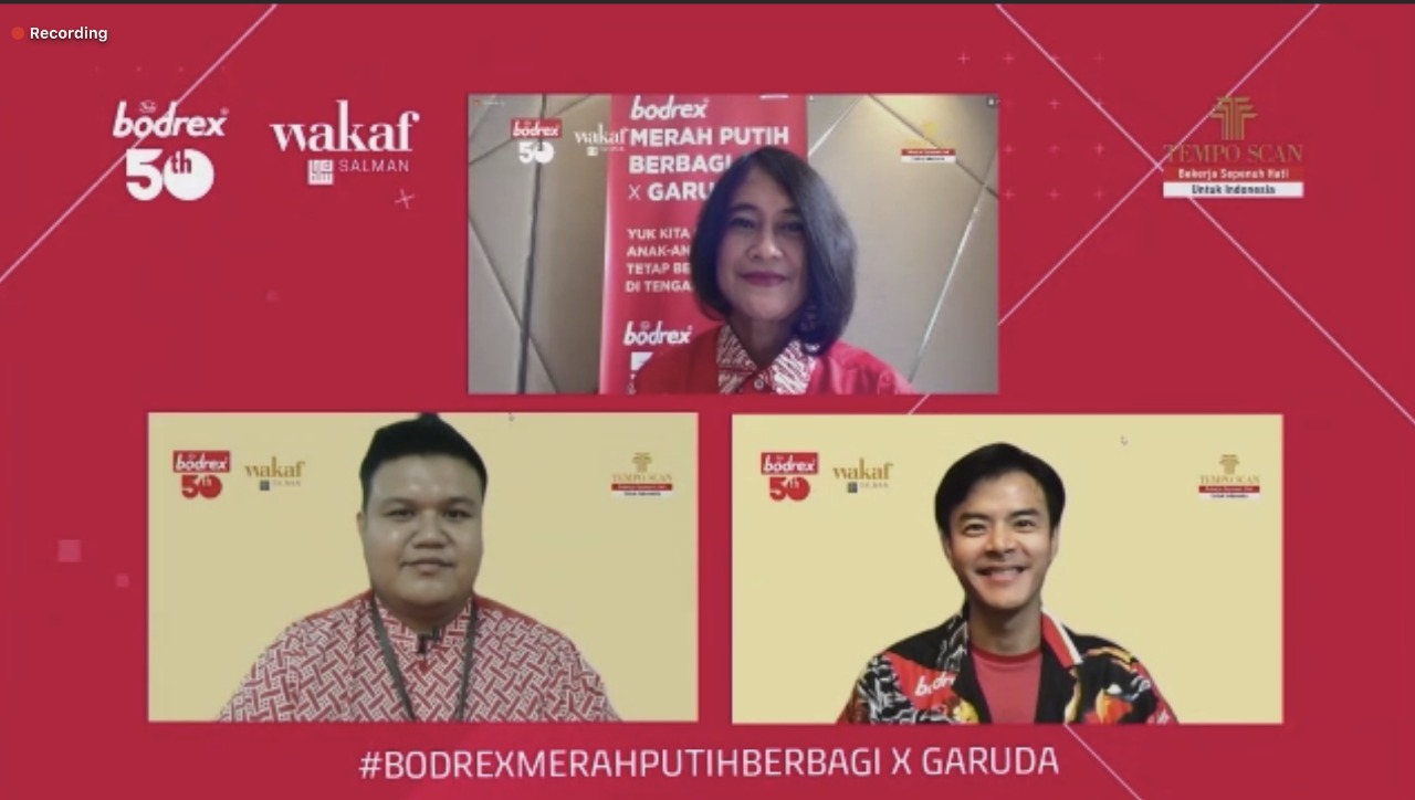 Jumpa pers virtual dalam kerja sama bodrex dengan Wakaf Salman ITB untuk memberi donasi murid belajar daring.