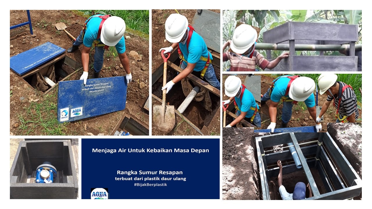 Pekerja tengah mengerjakan sumur resapan.