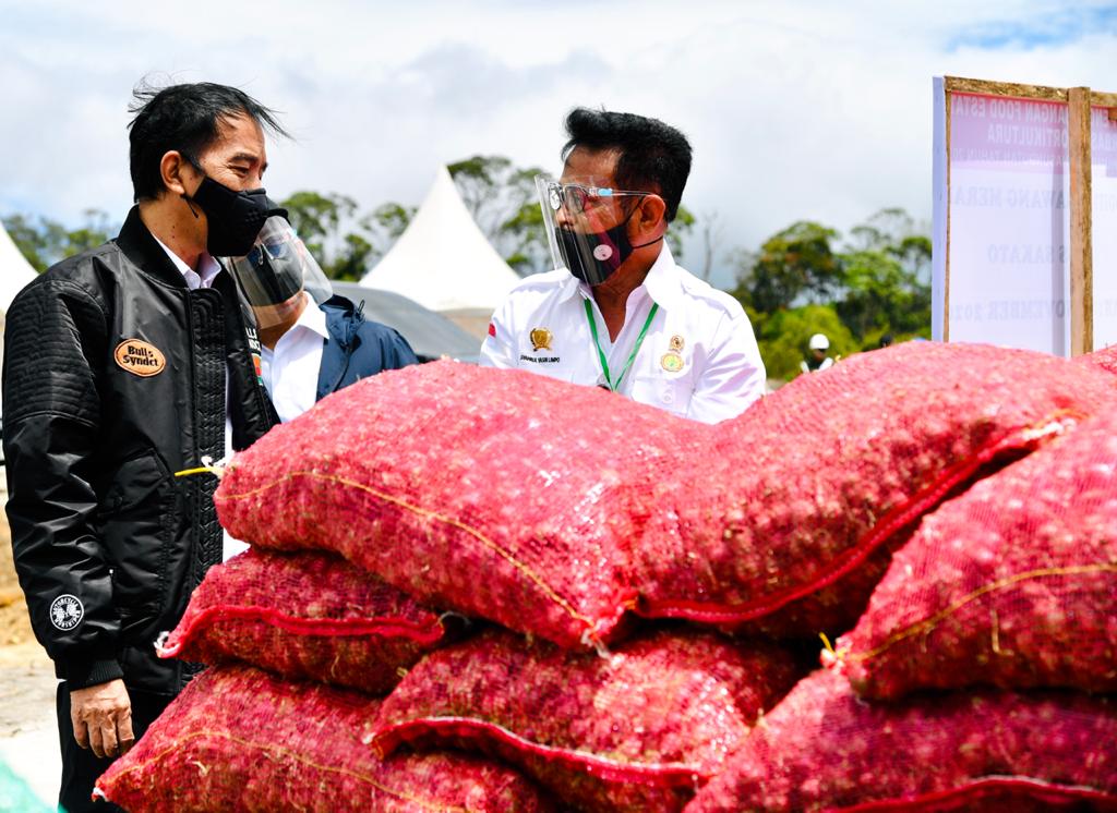 Presiden Jokowi berbincang dengan Mentan SYL.