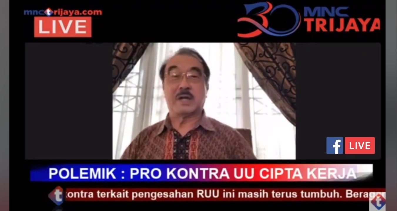Wakil Ketua Umum Kamar Dagang dan Industri Indonesia (Kadin) Anton J Supit dalam diskusi daring, Sabtu (10/10).
