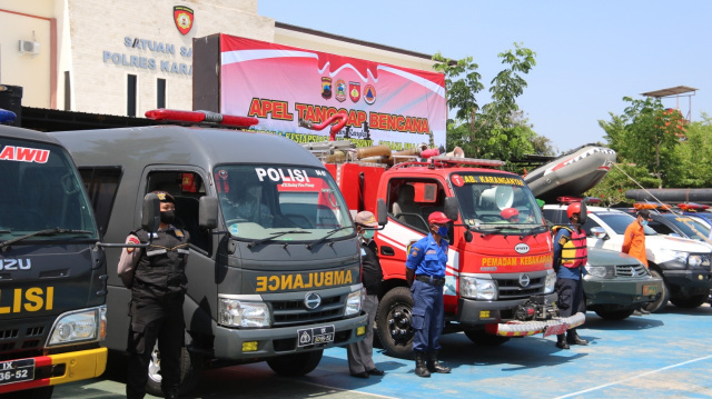 Pemkab Karanganyar, Jawa Tengah, Rabu (7/10) menggelar apel kesiapan menghadapi ancaman bencana pada musim penghujan. 