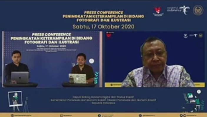 Jumpa pers peningkatan ketrampilan di Bidang Fotografi dan Ilustrasi yang digelar Kemenparekraf/Baparekraf.