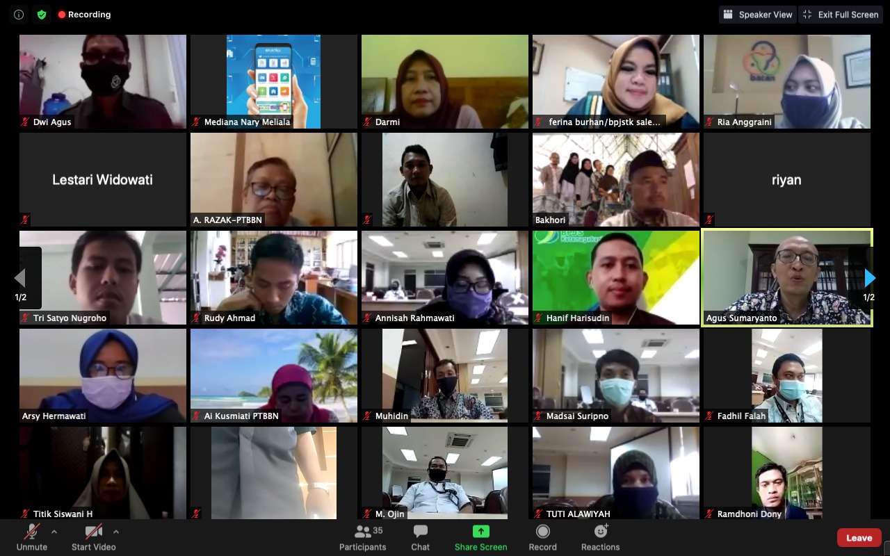 Webinar  manfaat program Jaminan Sosial Ketenagakerjaan yang diikuti pegawai non-ASN di lingkungan PTBBN, Badan Teknologi Atom Nasional.   